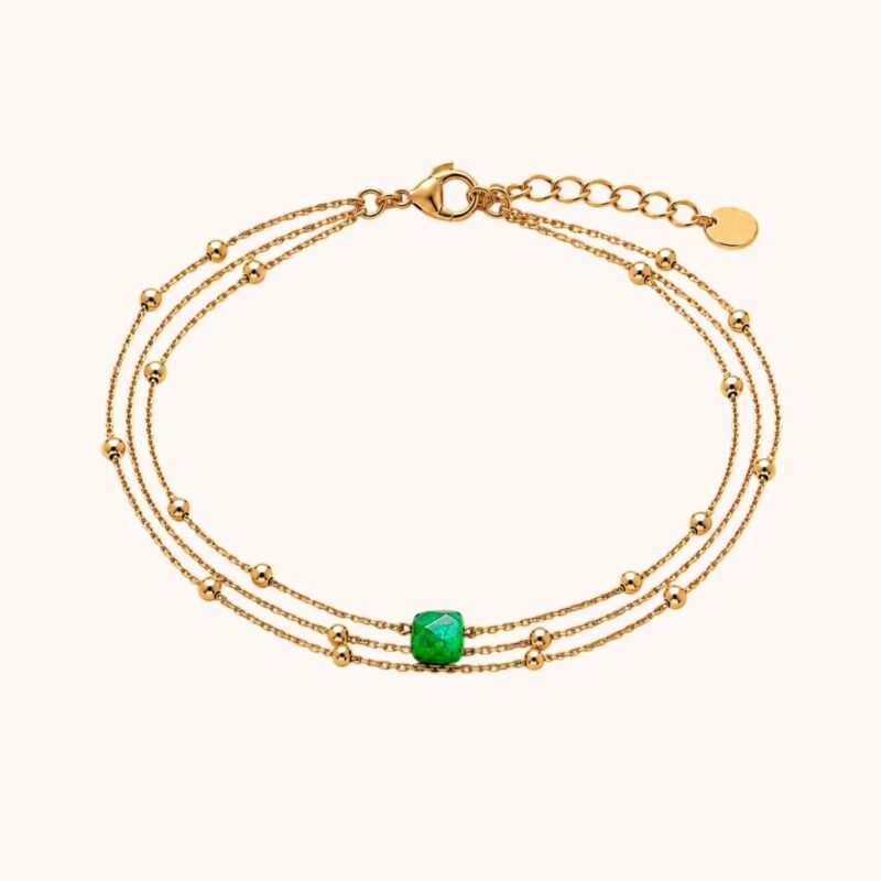 Bracelet Carole triple chaîne - Acier Doré - Quartz vert
