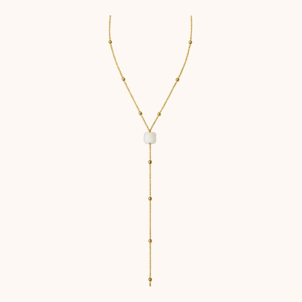 Collier Y Carole – Acier – Quartz blanc