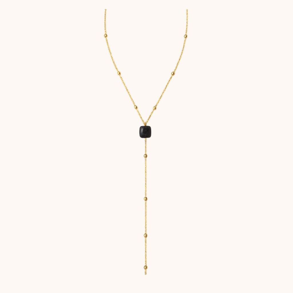 Collier Y Carole – Acier Doré – Onyx
