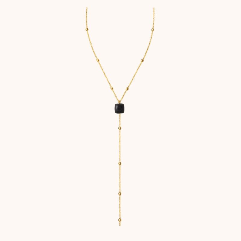 Collier Y Carole - Acier Doré - Onyx