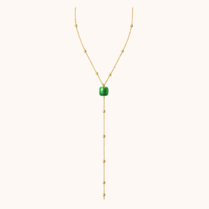 Collier Y Carole - Acier doré - Quartz vert