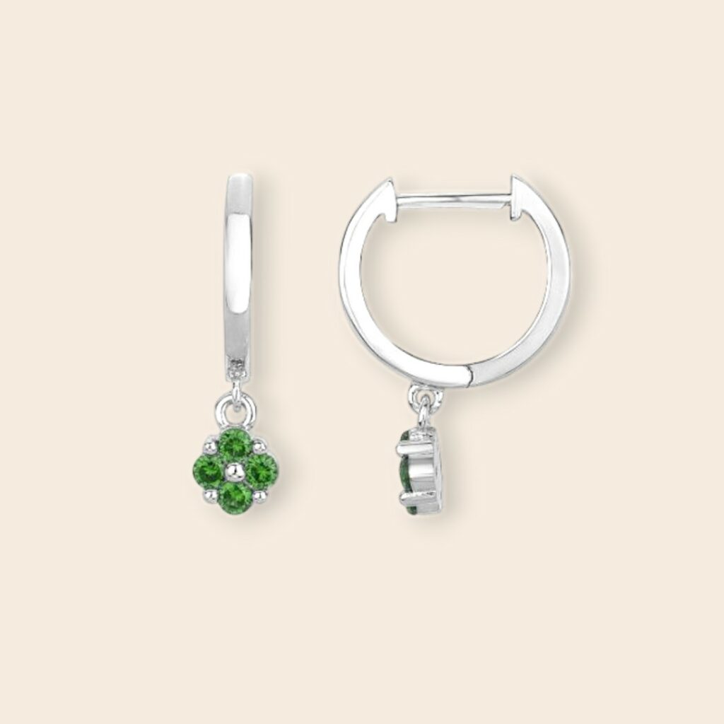 Créoles DAHLIA fleur – vert – Argent
