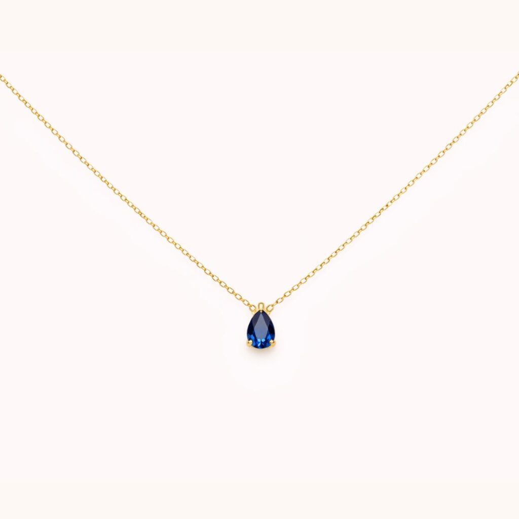 Collier Lys goutte Bleu clair – Plaqué Or