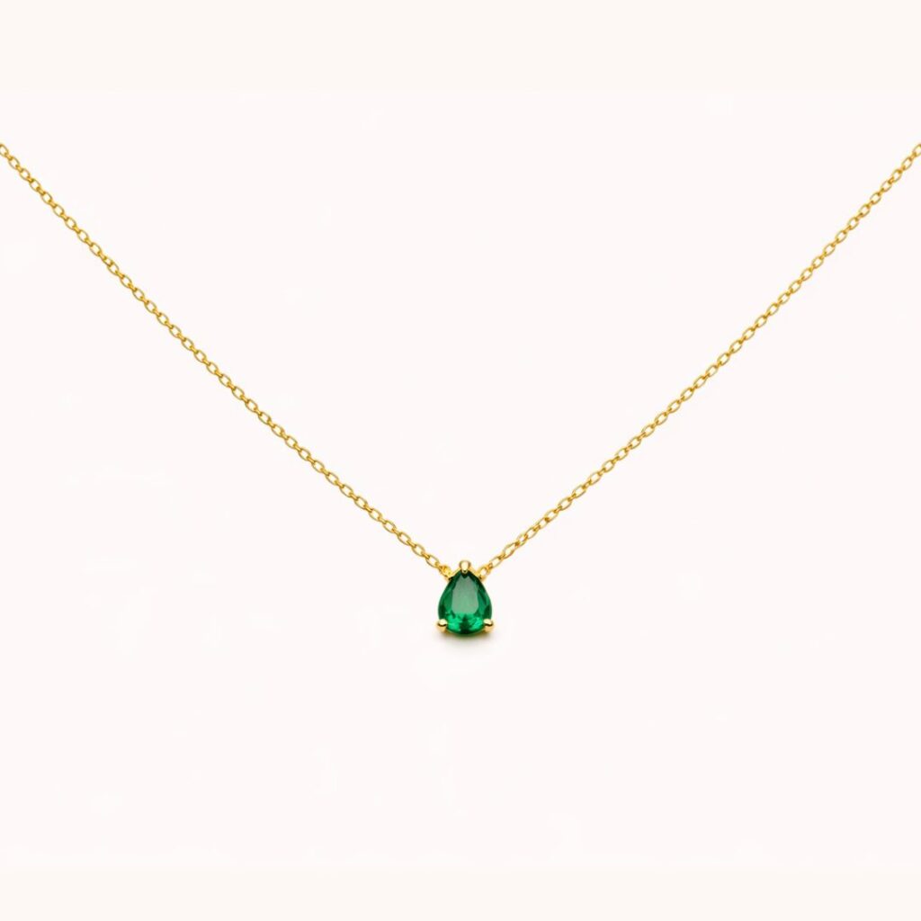 Collier Lys goutte – Vert – Plaqué Or