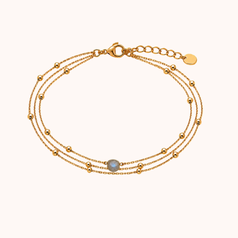 Bracelet Carole triple chaîne – Acier Doré – Labradorite
