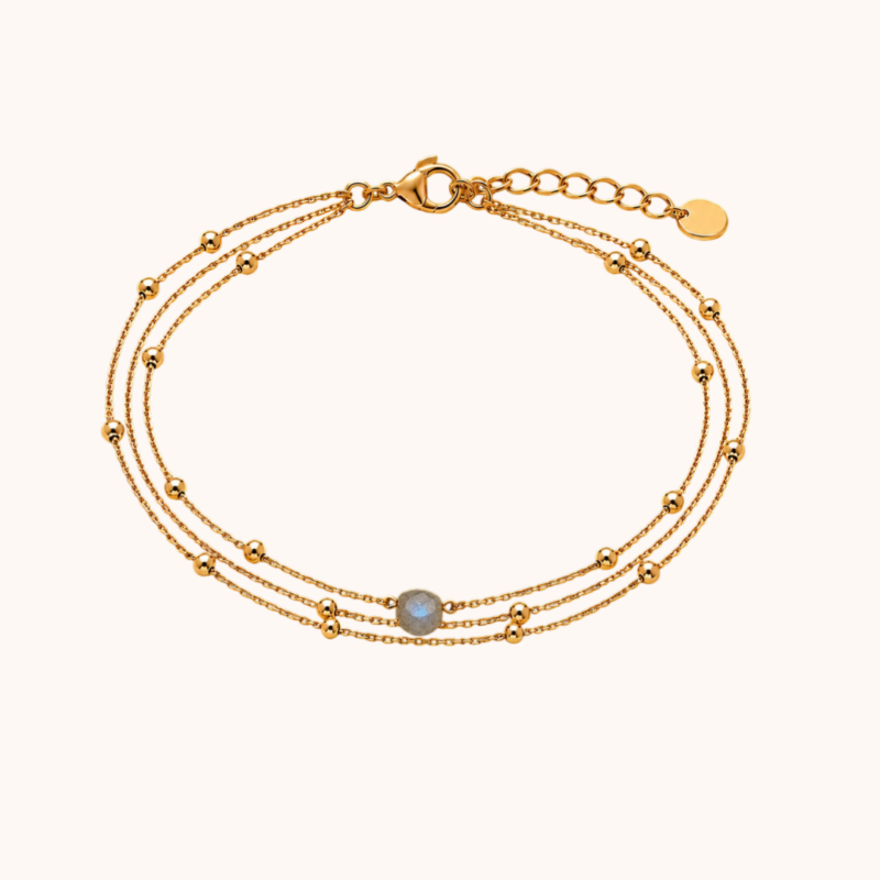 Bracelet Carole triple chaîne - Acier Doré - Labradorite