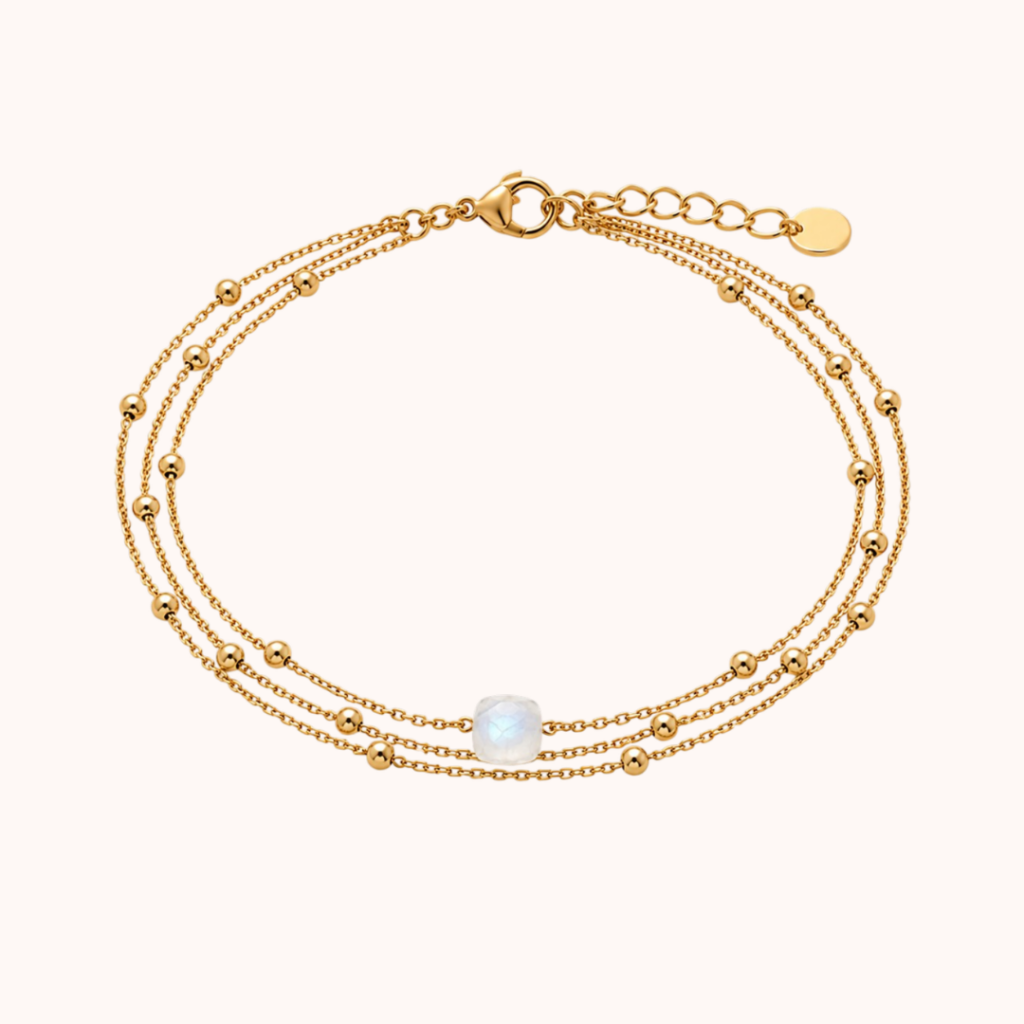 Bracelet Carole triple chaîne – Acier Doré – Pierre de Lune