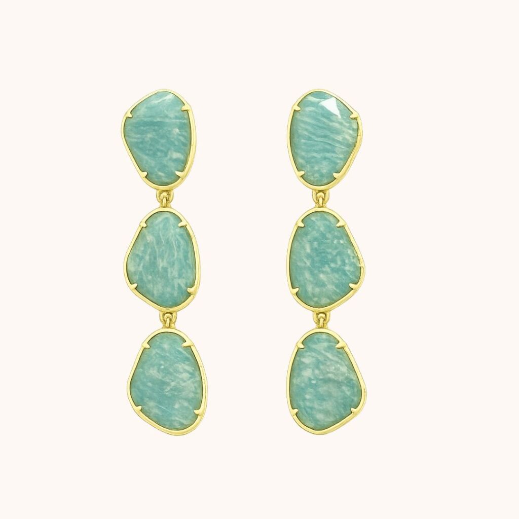 Boucles Leïla Amazonite – Acier Doré
