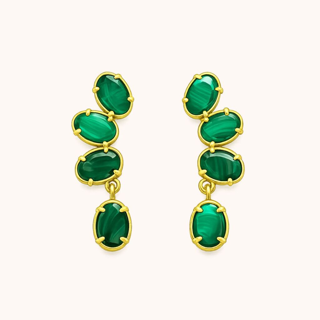 Boucles Caroline Malachite – Acier Doré