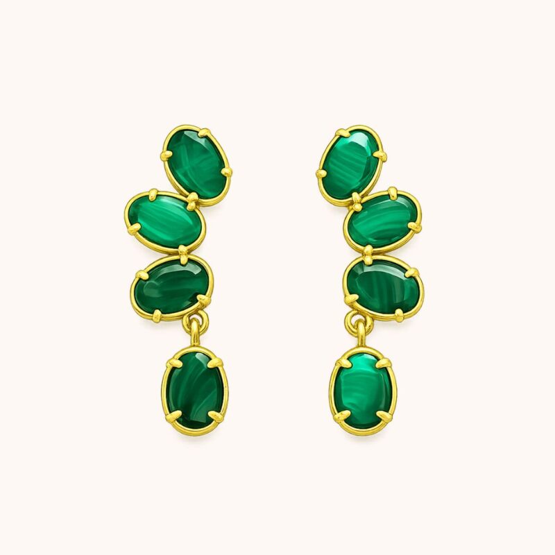 Boucles Caroline Malachite - Acier Doré
