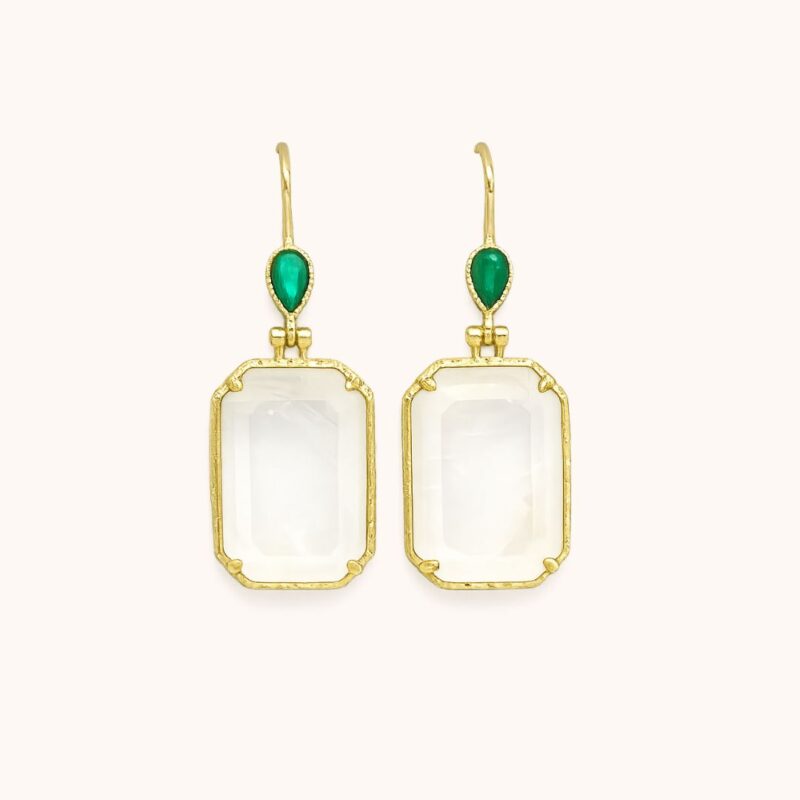 Boucles Margot Cristal de Roche & Malachite - Acier Doré