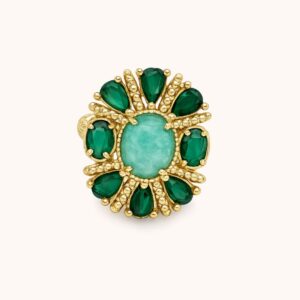 Bague Azura Malachite & Amazonite - Acier Doré