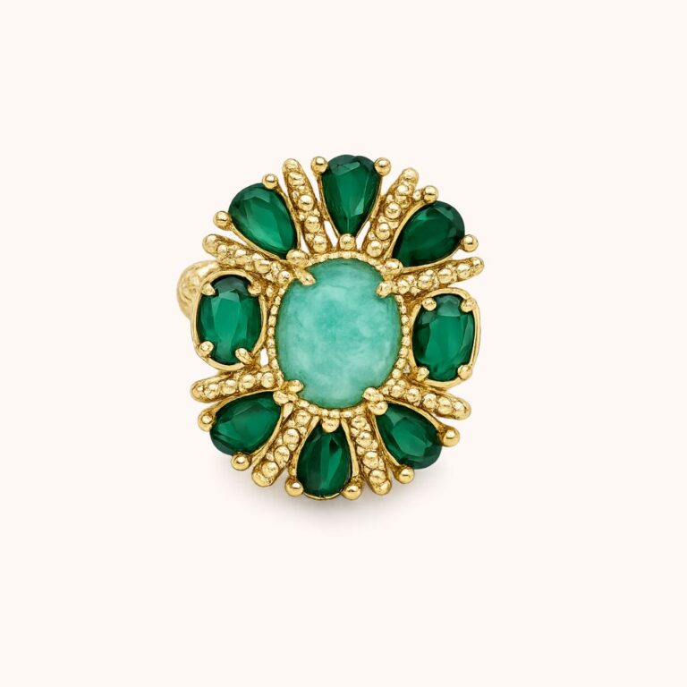 Bague Azura Malachite & Amazonite – Acier Doré
