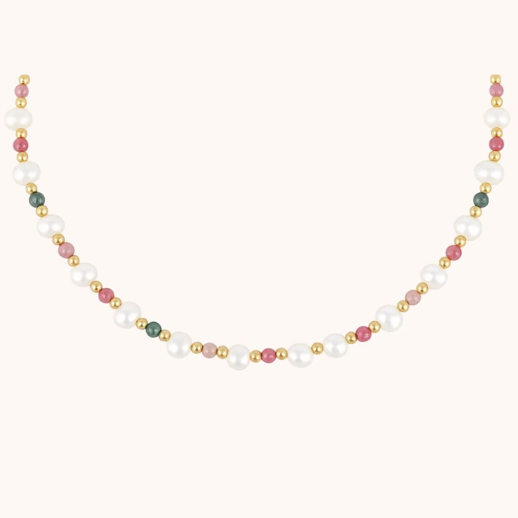 Collier Sélène Perles & Tourmaline – Acier Doré