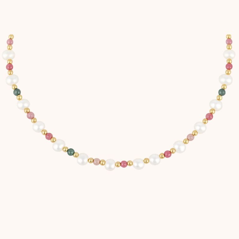 Collier Sélène Perles & Tourmaline – Acier Doré