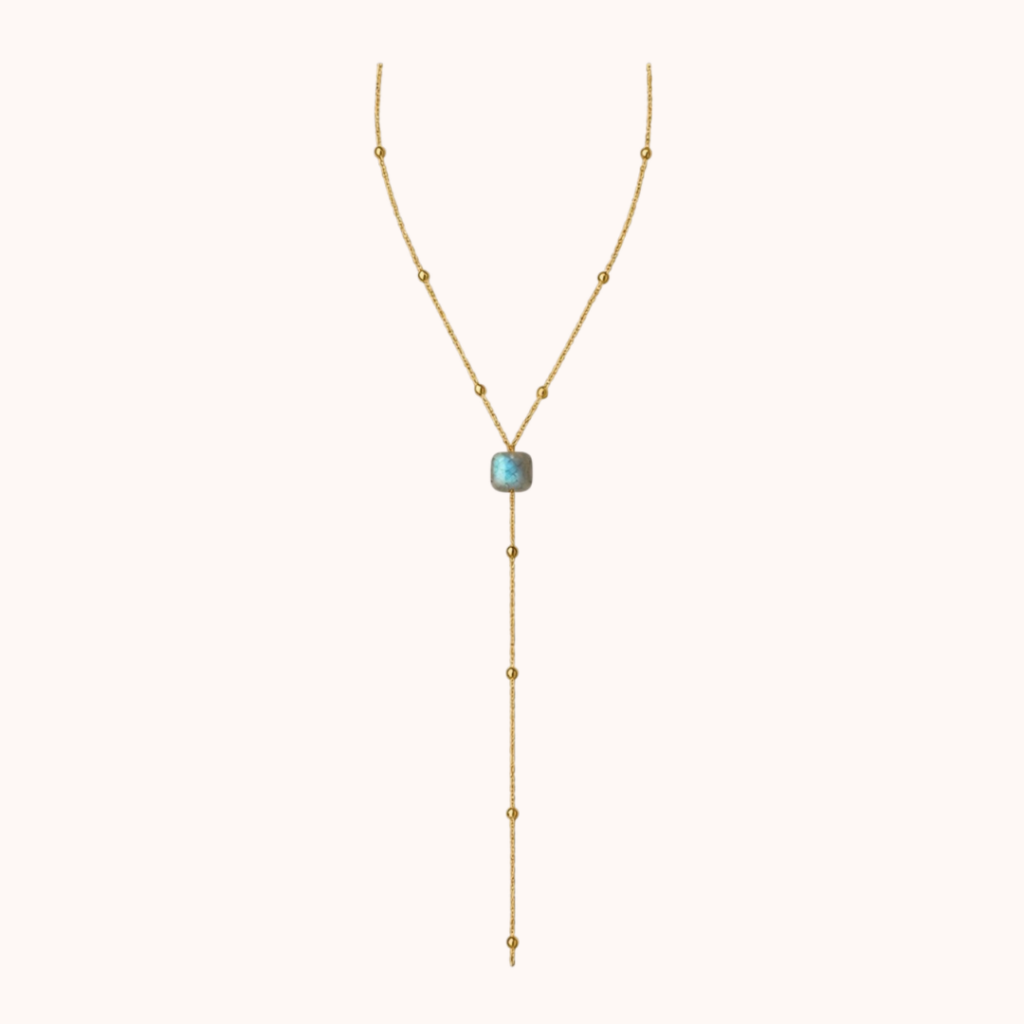 Collier Y Carole – Acier Doré – Labradorite
