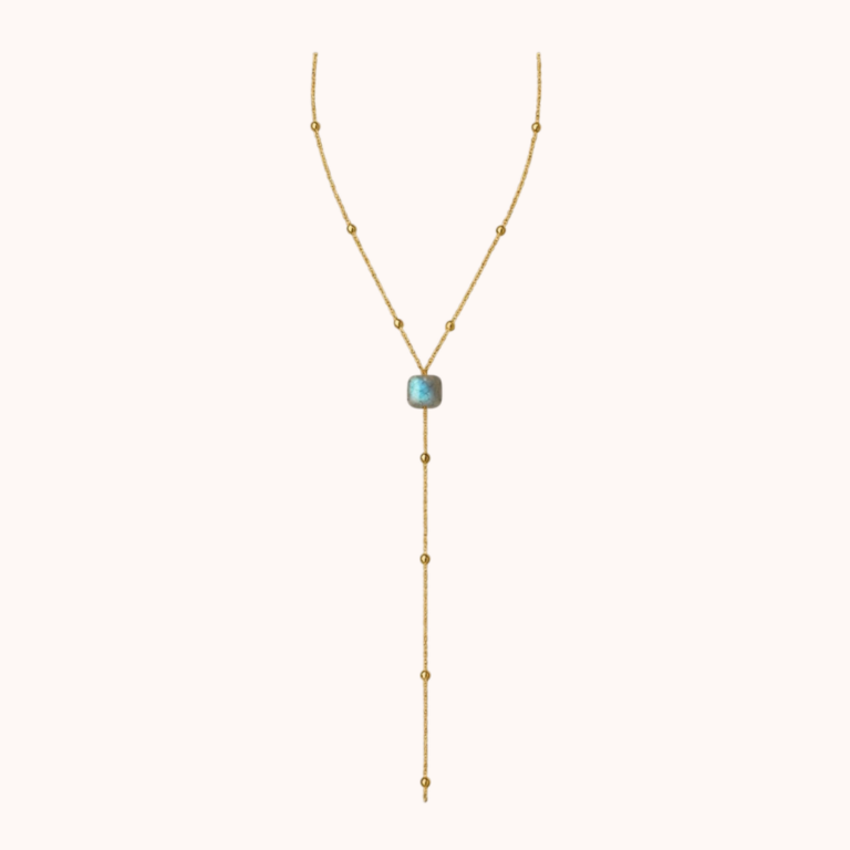 Collier Y Carole – Acier Doré – Labradorite