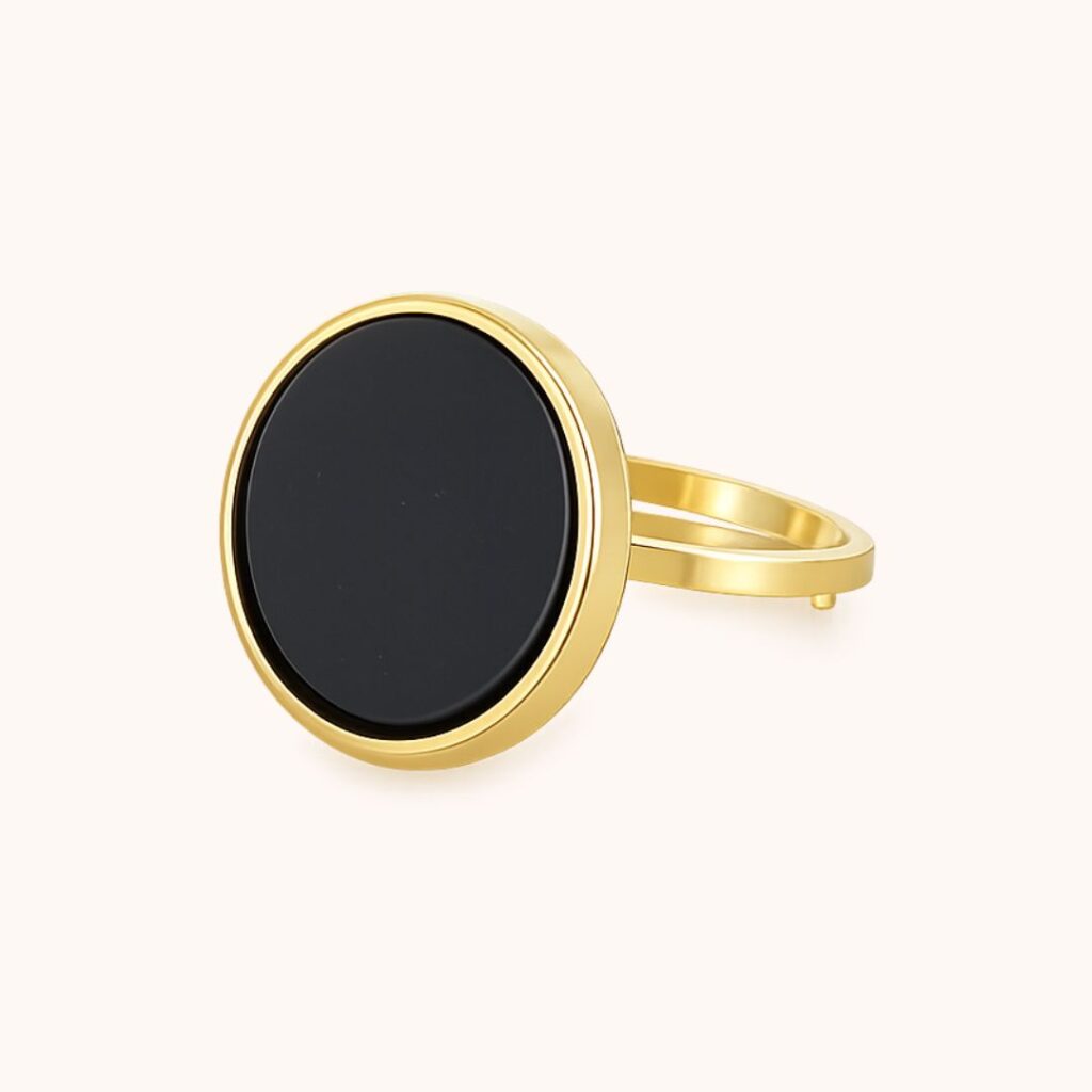 Bague Cléa Onyx – Acier Doré