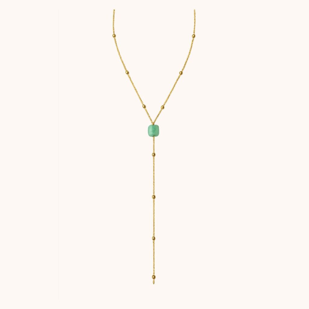 Collier Y Carole – Acier Doré – Amazonite