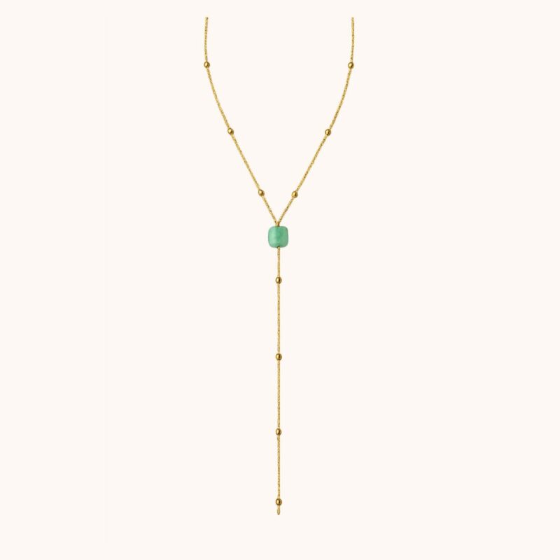 Collier Y Carole - Acier Doré - Amazonite