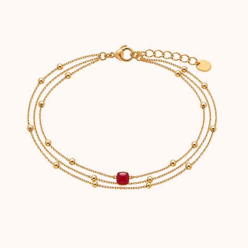 Bracelet Carole triple chaîne - Acier Doré - Grenat