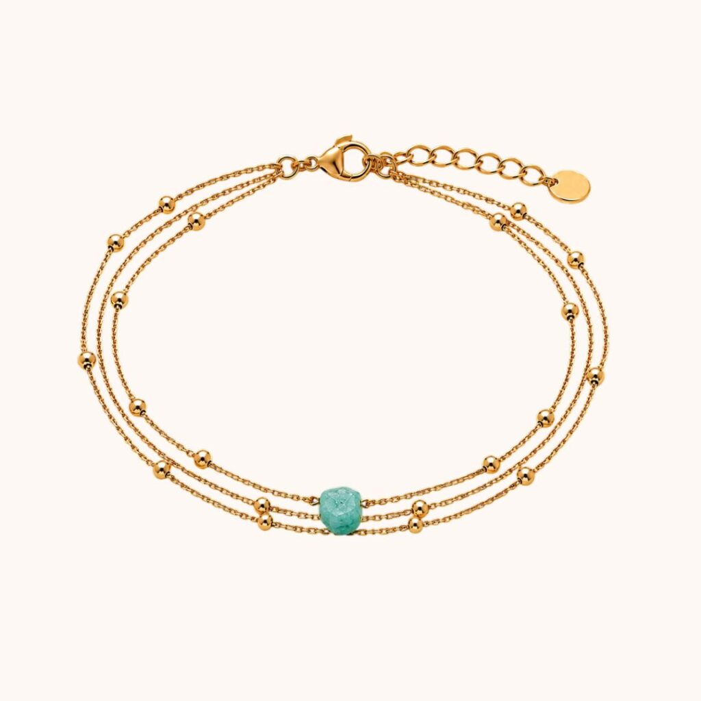 Bracelet Carole triple chaîne – Acier Doré – Amazonite