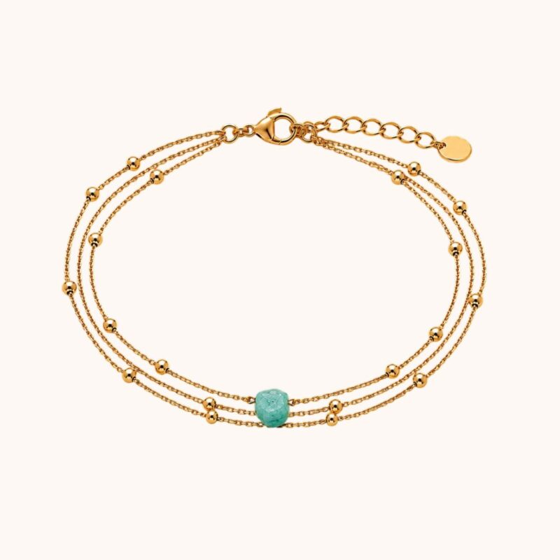 Bracelet Carole triple chaîne - Acier Doré - Amazonite