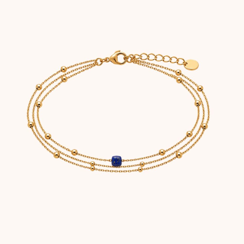 Bracelet Carole triple chaîne – Acier Doré – Lapis Lazuli