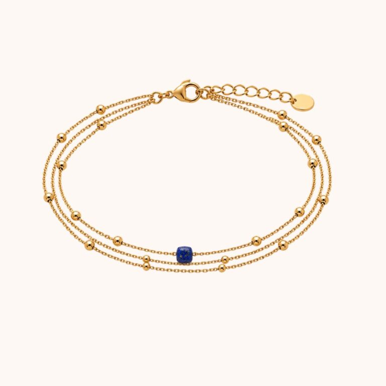 Bracelet Carole triple chaîne – Acier Doré – Lapis Lazuli