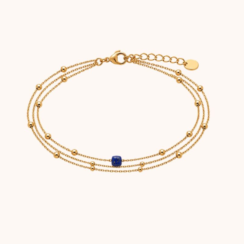 Bracelet Carole triple chaîne - Acier Doré - Lapis Lazuli