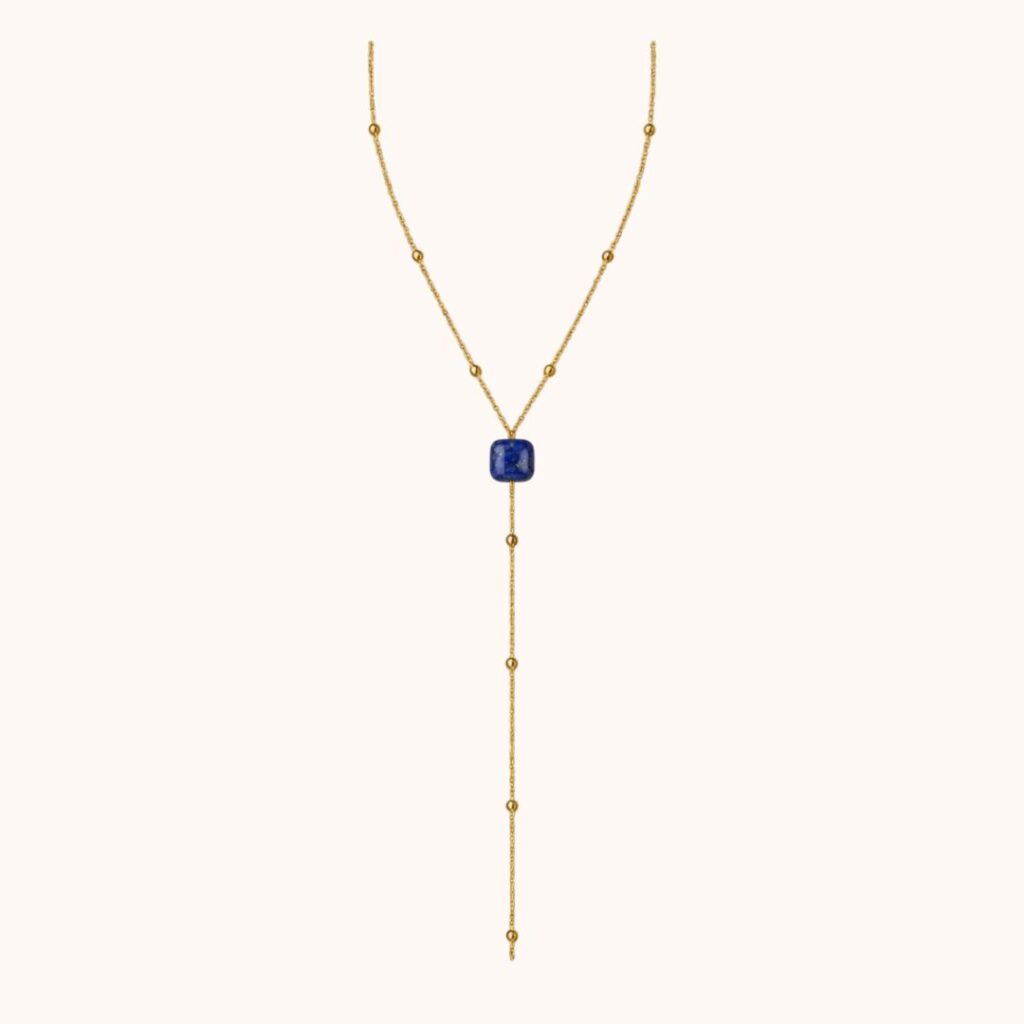 Collier Y Carole – Acier Doré –  Lapis Lazuli