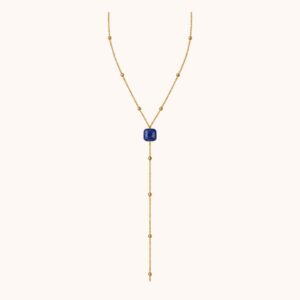 Collier Y Carole – Acier Doré –  Lapis Lazuli