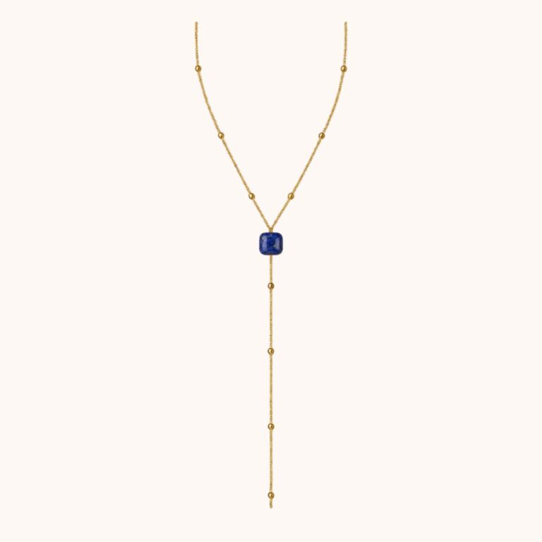 Collier Y Carole – Acier Doré –  Lapis Lazuli