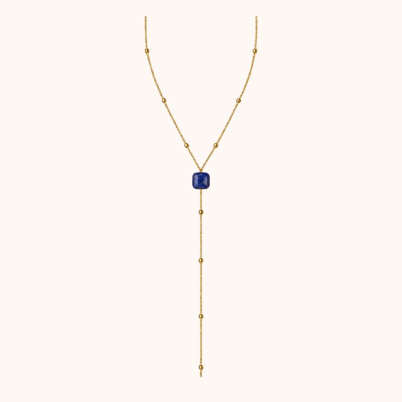 Collier Y Carole - Acier Doré -  Lapis Lazuli