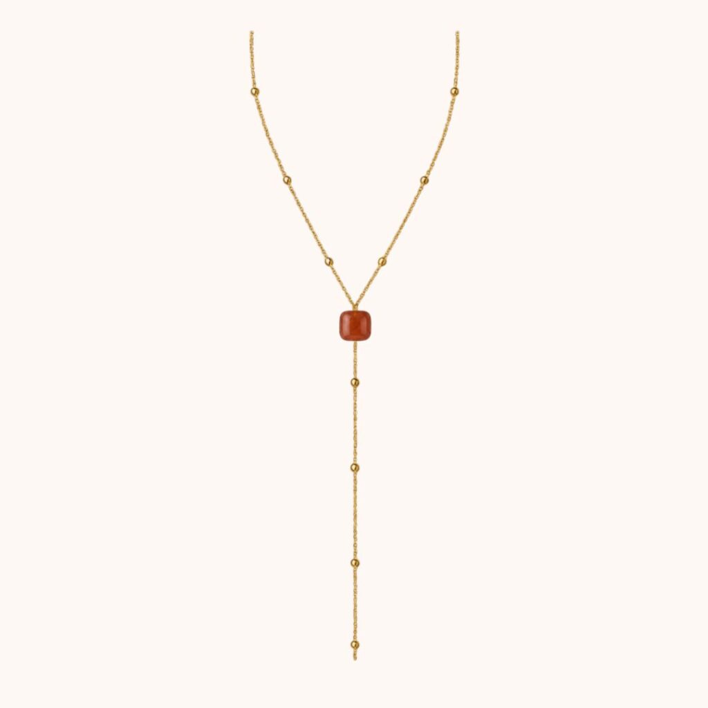Collier Y Carole – Acier Doré –  Cornaline