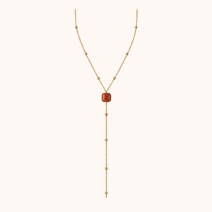 Collier Y Carole – Acier Doré –  Cornaline