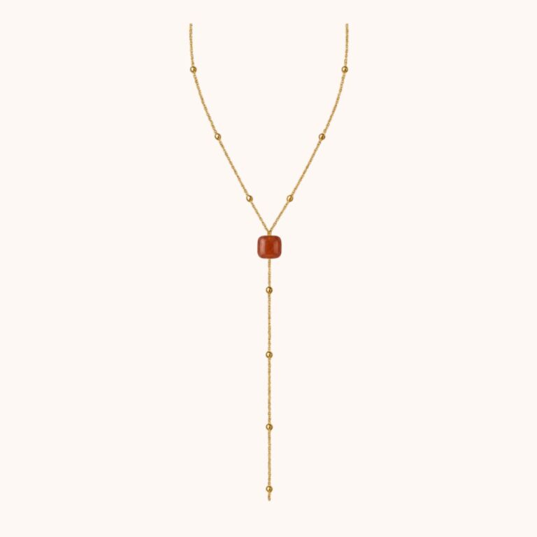 Collier Y Carole – Acier Doré –  Cornaline