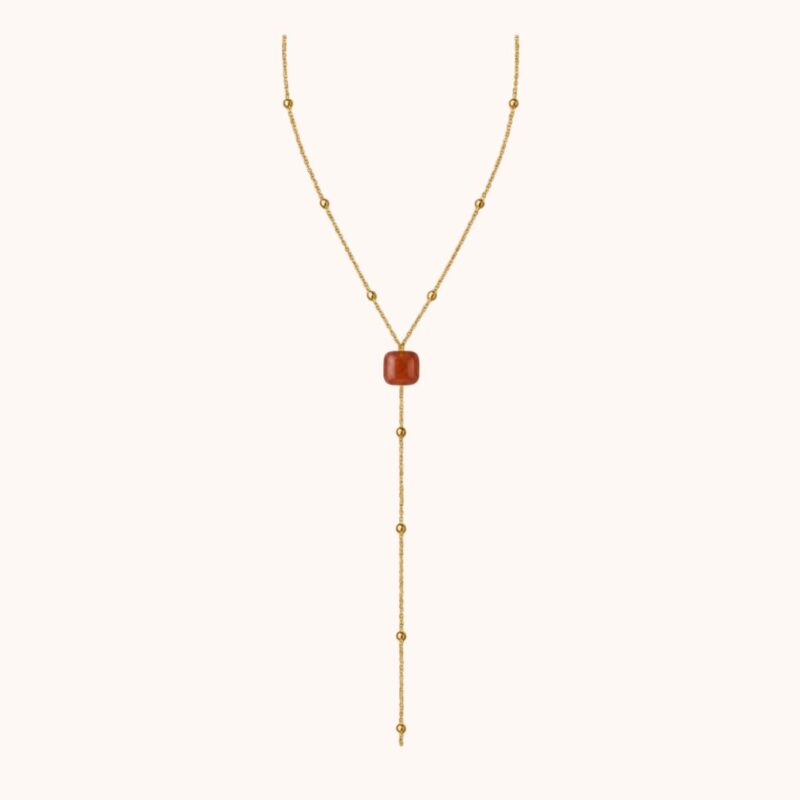 Collier Y Carole - Acier Doré -  Cornaline