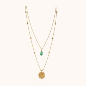 Collier Diane double – Acier Doré – Quartz vert
