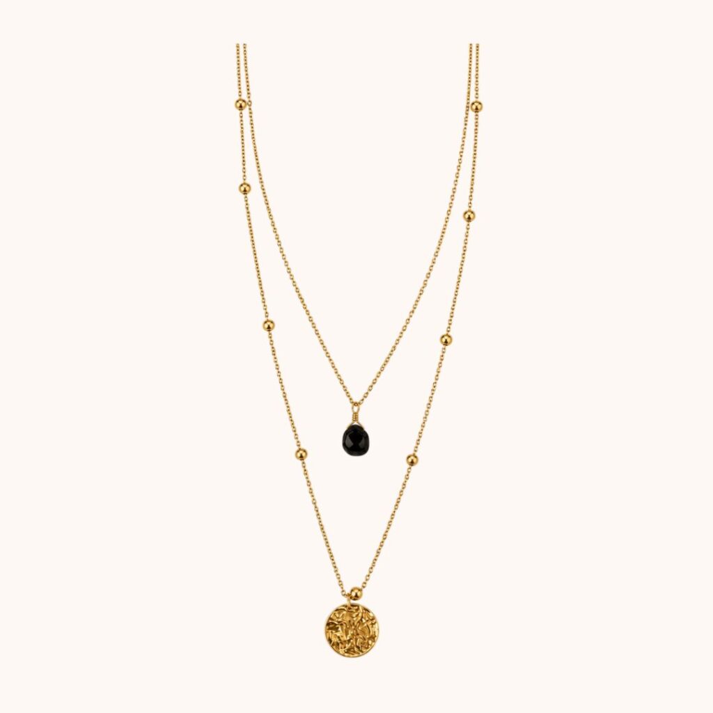 Collier Diane double – Acier Doré – Onyx
