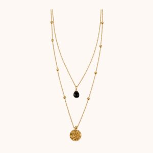 Collier Diane double – Acier Doré – Onyx