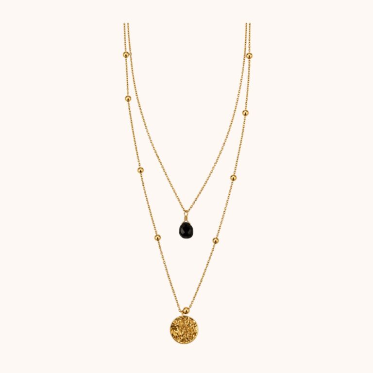 Collier Diane double – Acier Doré – Onyx