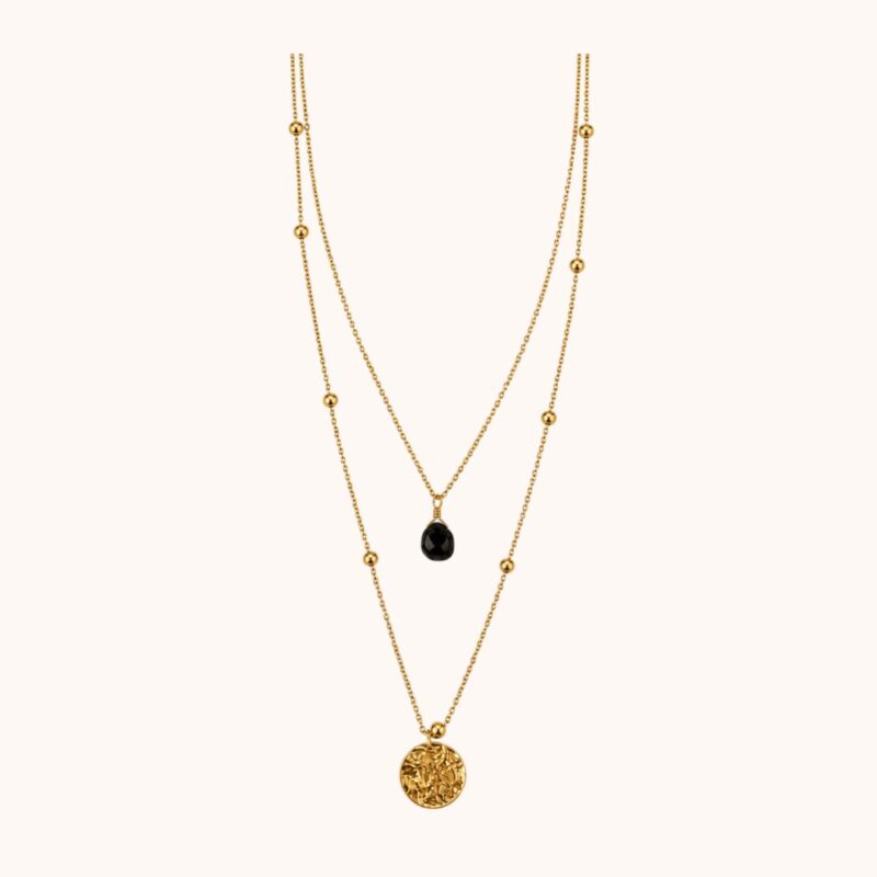 Collier Diane double - Acier Doré - Onyx
