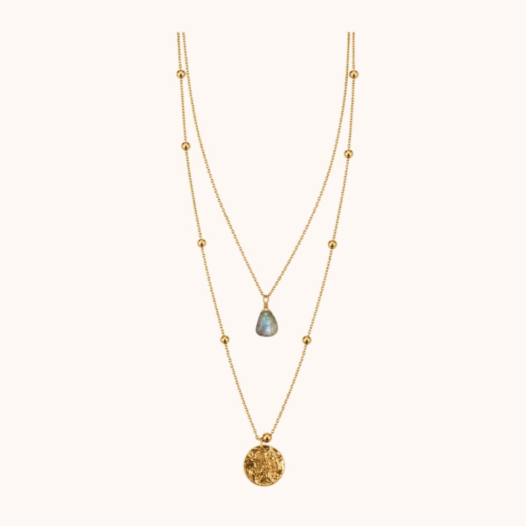 Collier Diane double – Acier Doré – Labradorite