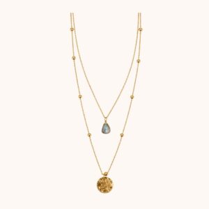 Collier Diane double - Acier Doré - Labradorite