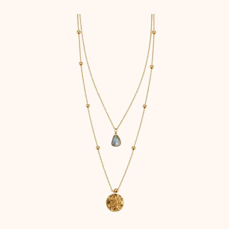 Collier Diane double – Acier Doré – Labradorite