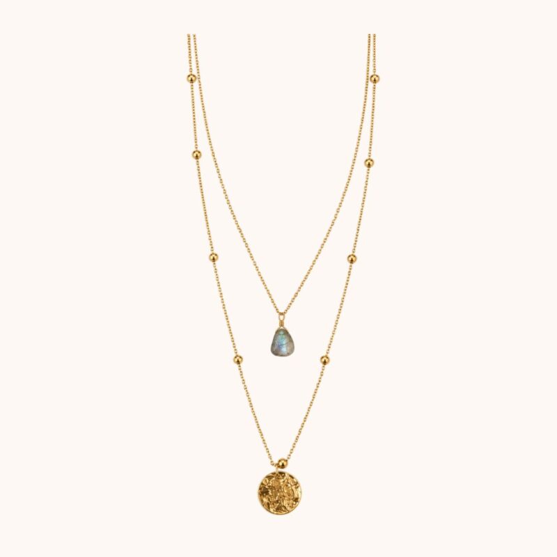 Collier Diane double - Acier Doré - Labradorite