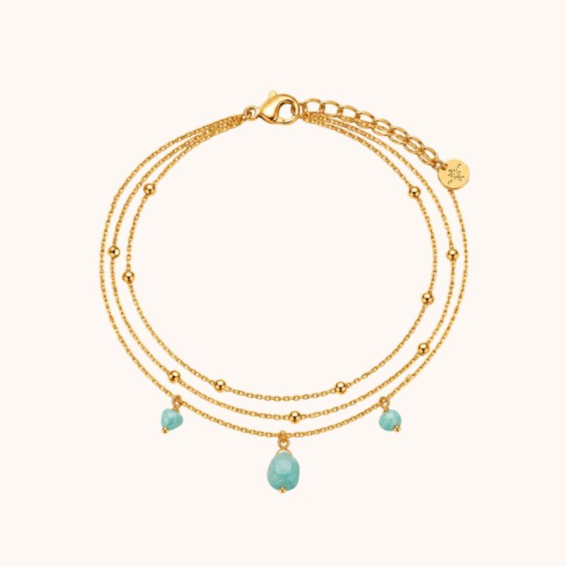 Bracelet Diane triple - Acier Doré - Amazonite