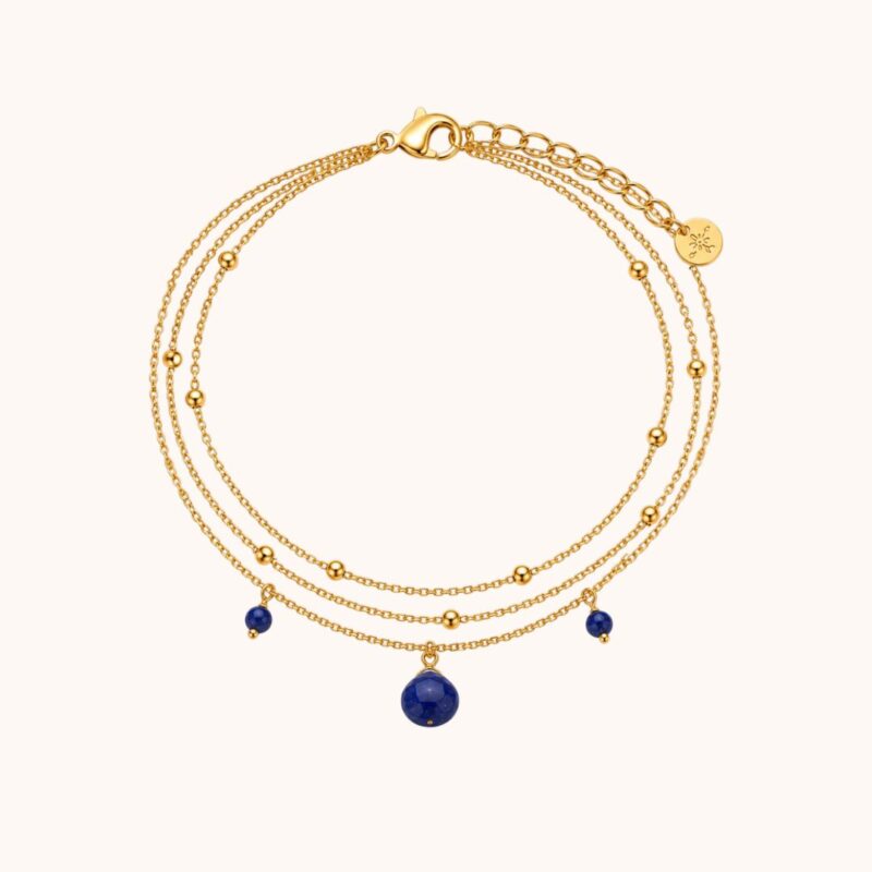 Bracelet Diane triple - Acier Doré - Lapis Lazuli