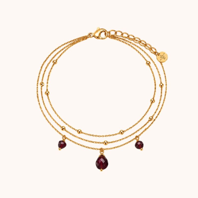Bracelet Diane triple - Acier Doré - Grenat
